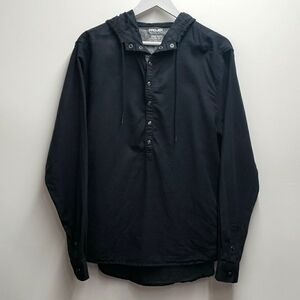 Projek Linen Cotton Hooded Henley Long Sleeve Men's Size Large Black